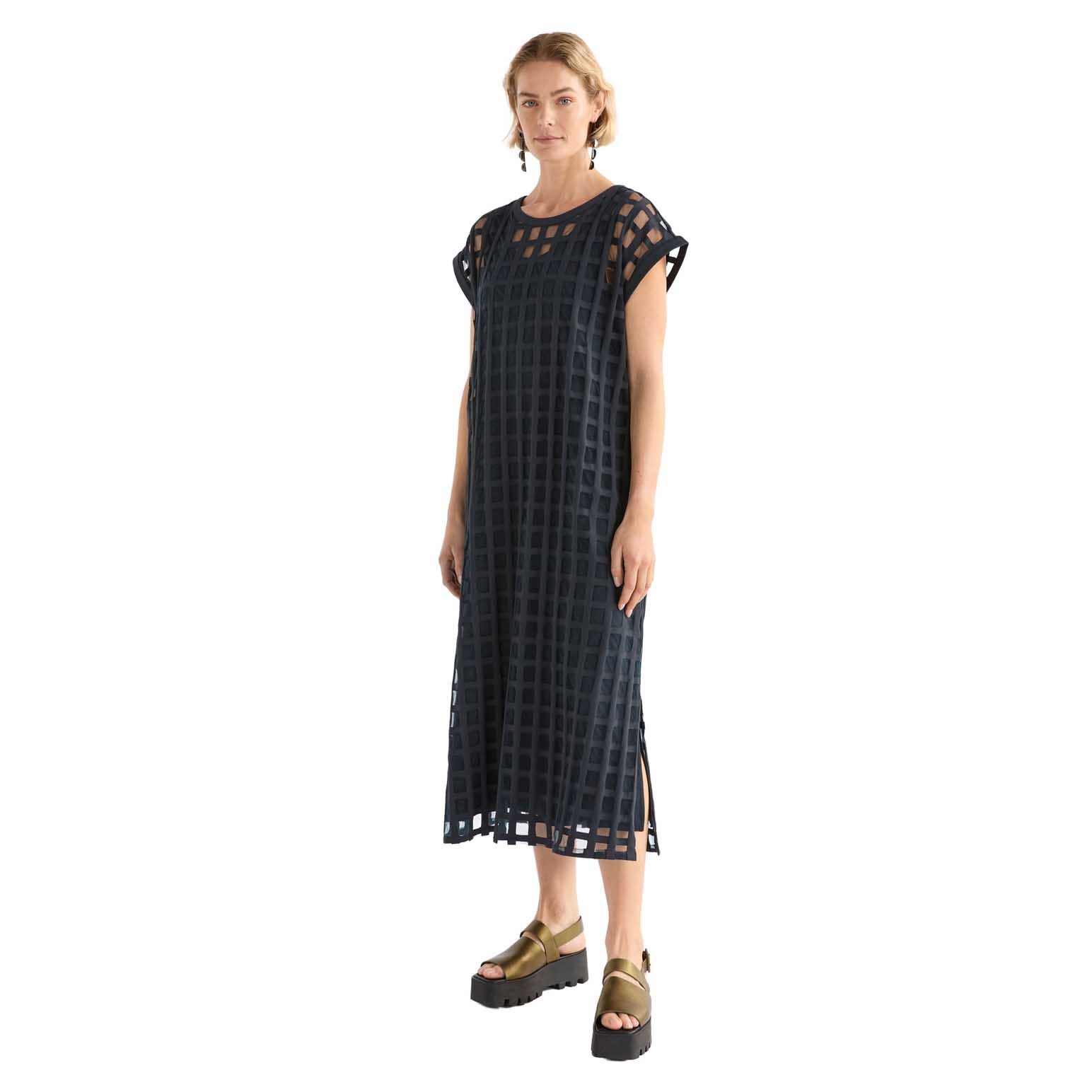 ELK Grid Burnout Midi Dress